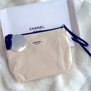 Chanel Original Cotton makeup bag or purse with zip mirror and inner pocket. New